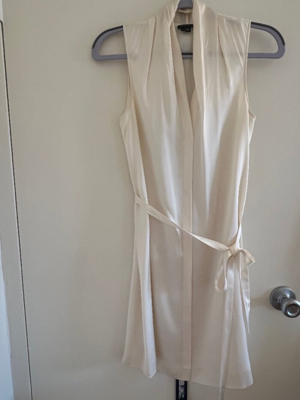 Theory Ivory Silk Sheath Dress Illusion Button Front Size 2